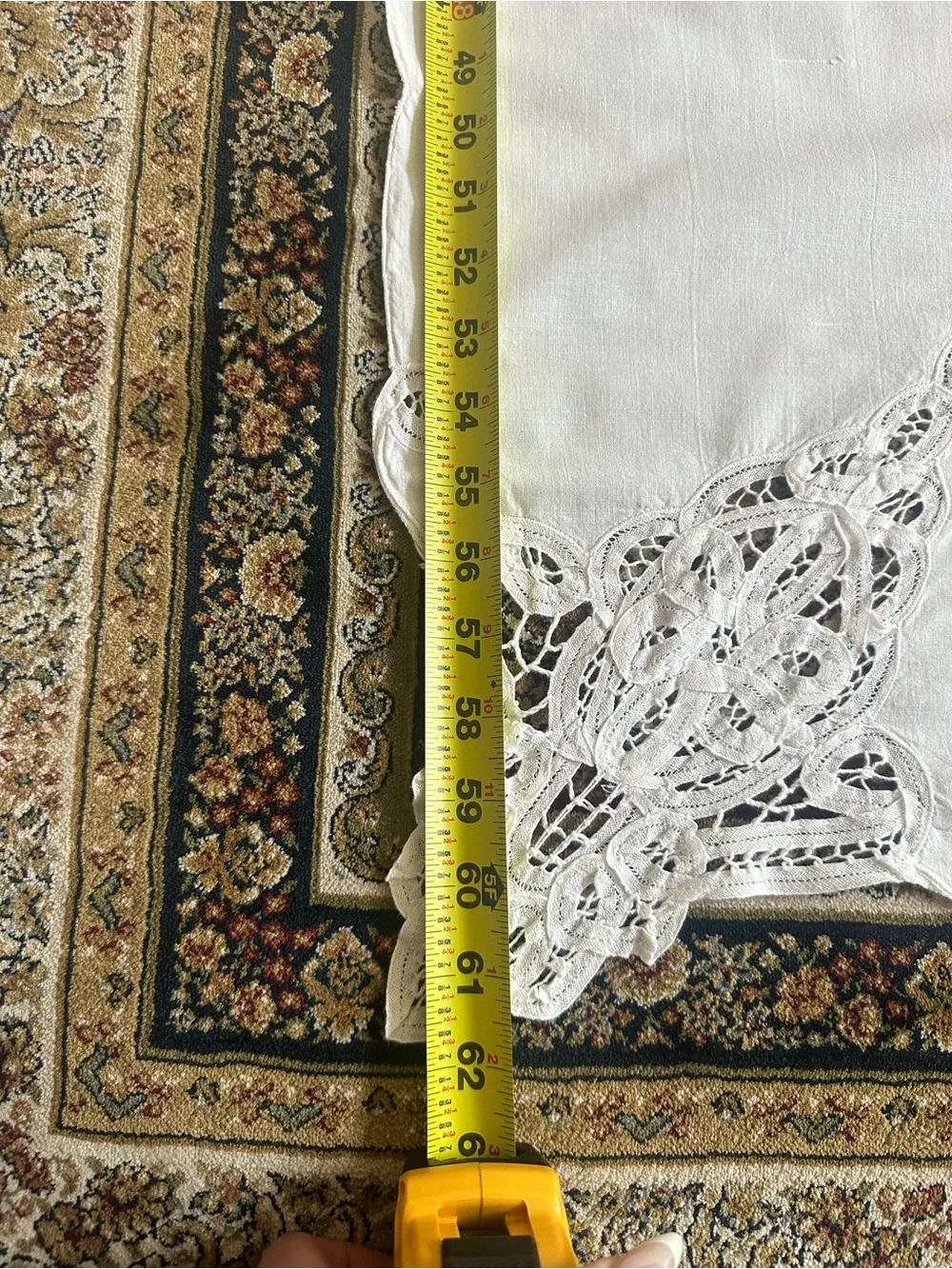 Vintage White Cotton Battenberg Lace Tablecloth 94x61 Hand Embroidered